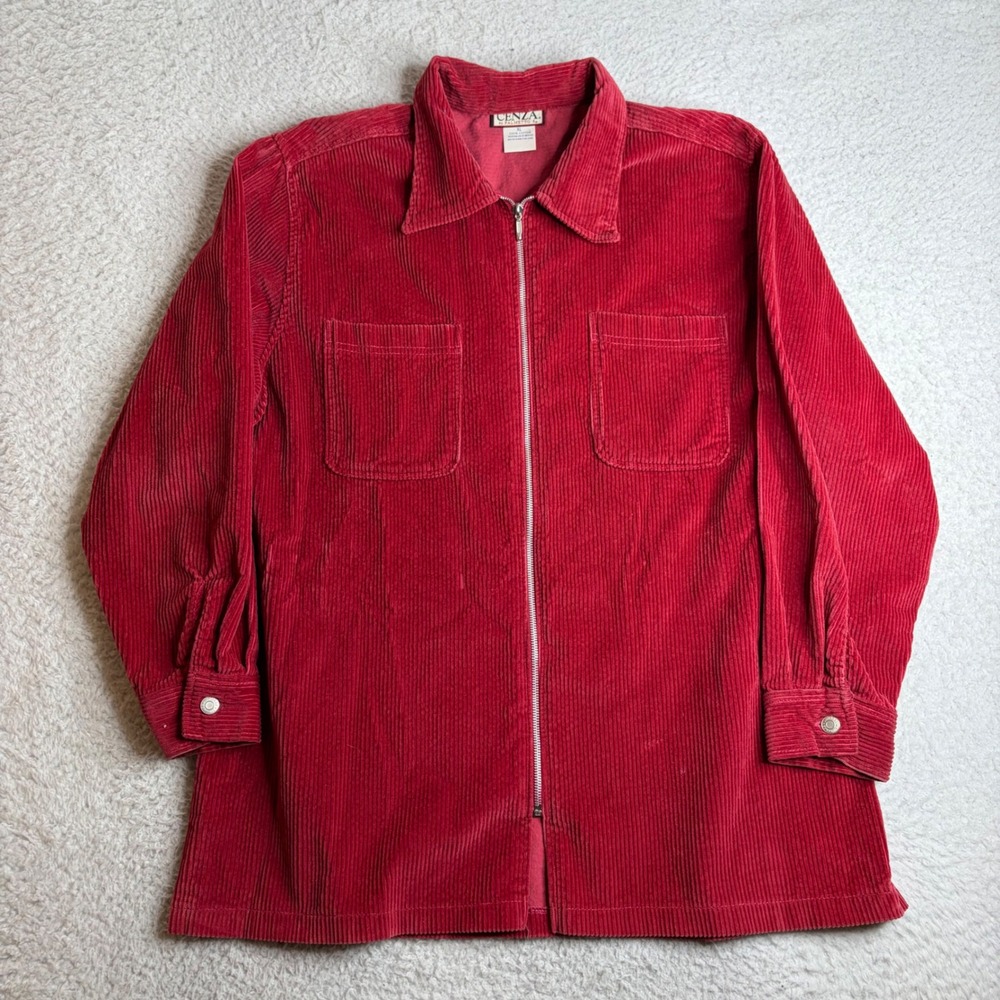 Cenza by Palmetto's Red Corduroy Zip Up Shirt Jacket Mens XL 100% Cotton Utility